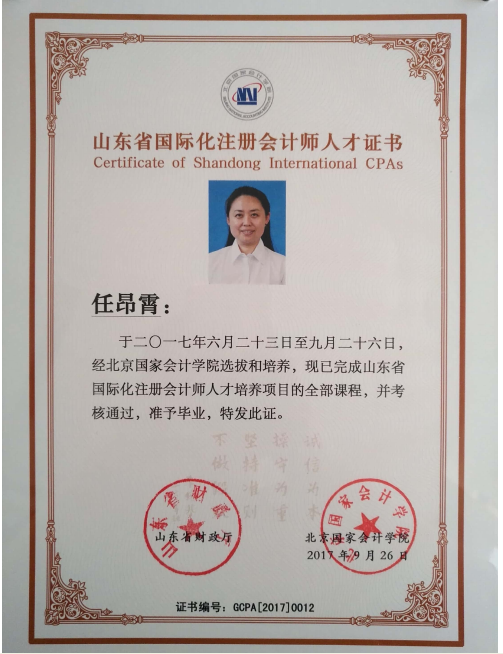 山东省国际化注册会计师人才证书